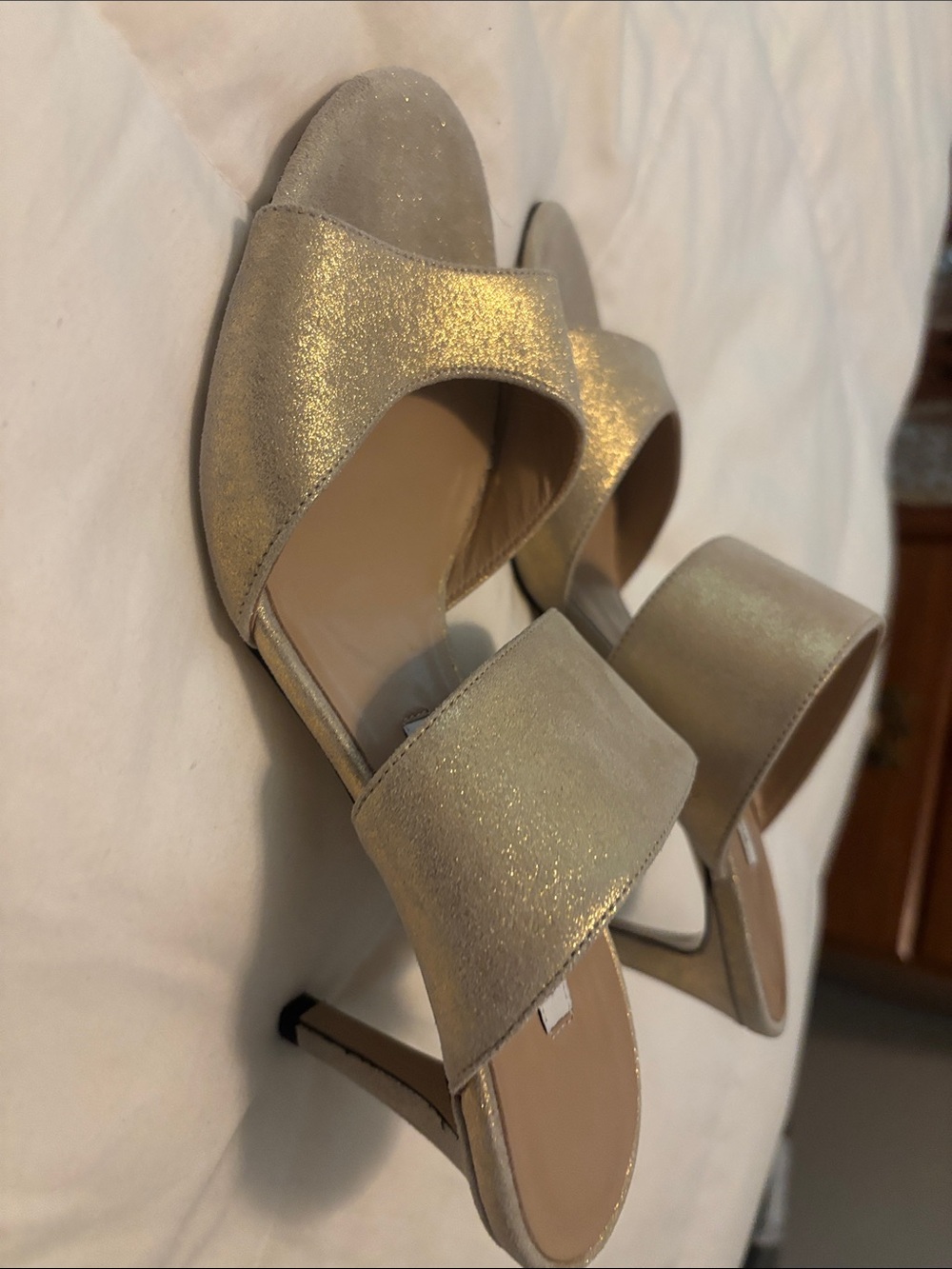 Diane Von Furstenberg Metallic Gold Open-Toe Strap Heels